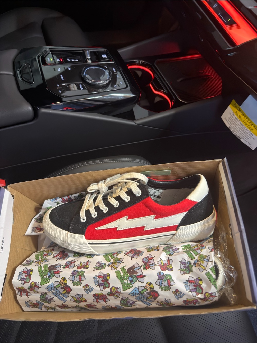 Revenge Low-Top Sneakers in Red, Black & White